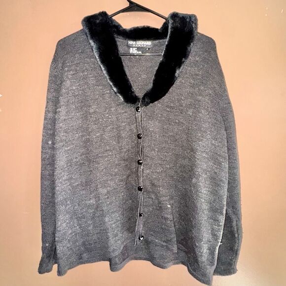 Nina Leonard Women's Faux Fur Trim Button Down Wool Jacket Gray - Size 14 - Picture 1 of 10